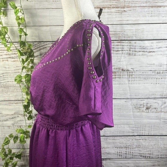 Laundry Shelli Segal Dress Small Purple Sequins Boho Floral Embroidery Knee - Picture 10 of 14